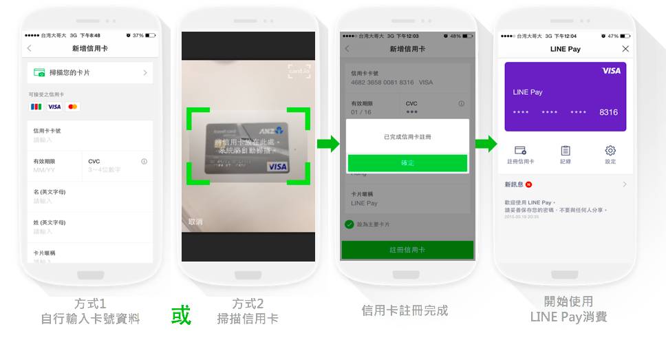 LINE Pay綁定信用卡:簽帳金融卡